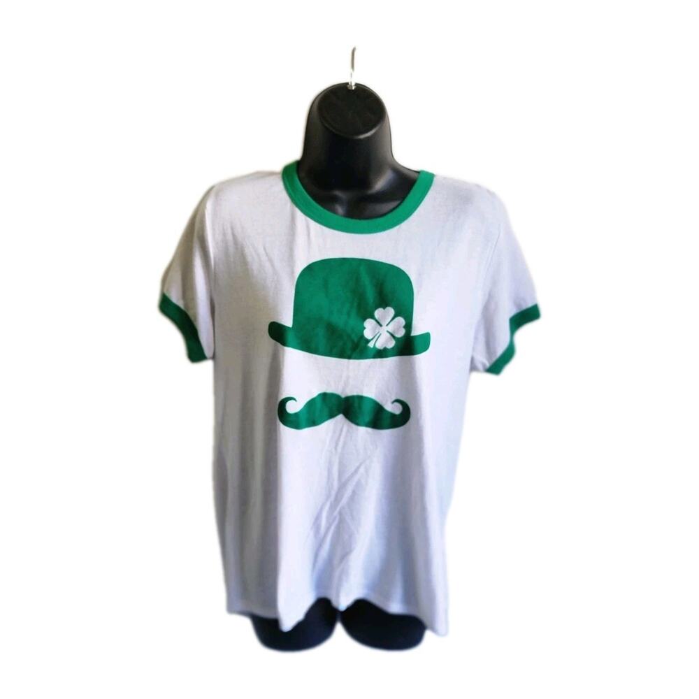 Modern Lux XXL St. Patrick's Day leprechaun ringer t-shirt mustache W/hat Clover